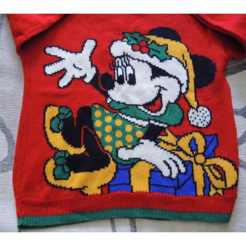VTG Disney Minnie Mouse Christmas Sweater Cardigan – Size Large (11/12) - Picture 2 of 5
